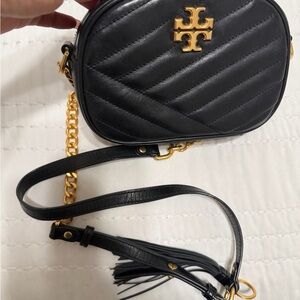 Tory Burch Black Quilted Leather Crossbody with Gold Logo